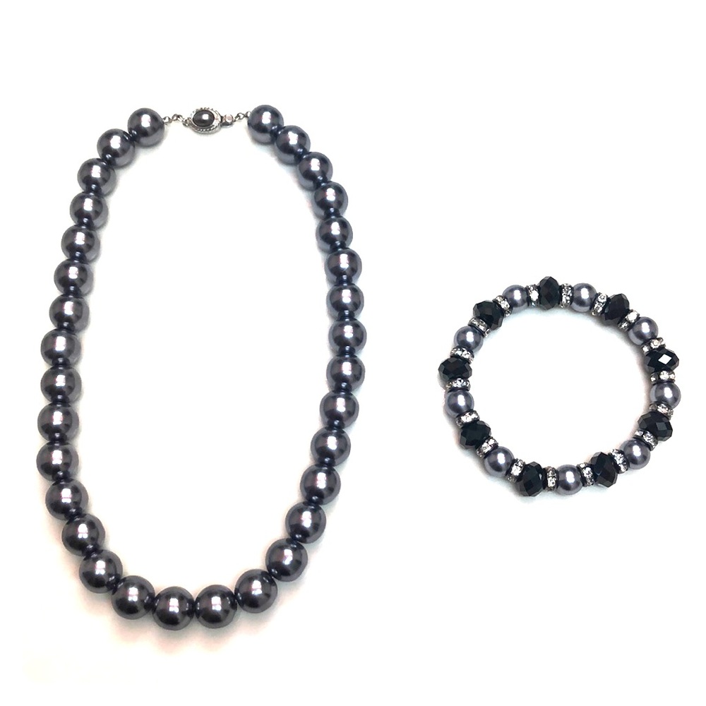 Polished Silver/ Pewter Bead Necklace & Bracelet